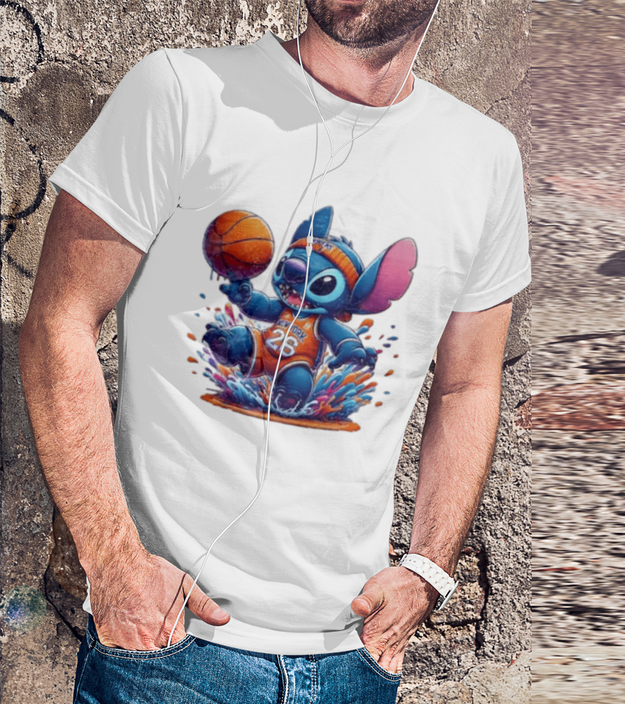 Stitch New York Knicks Basketball Jersey 26 Playful Action T-Shirt