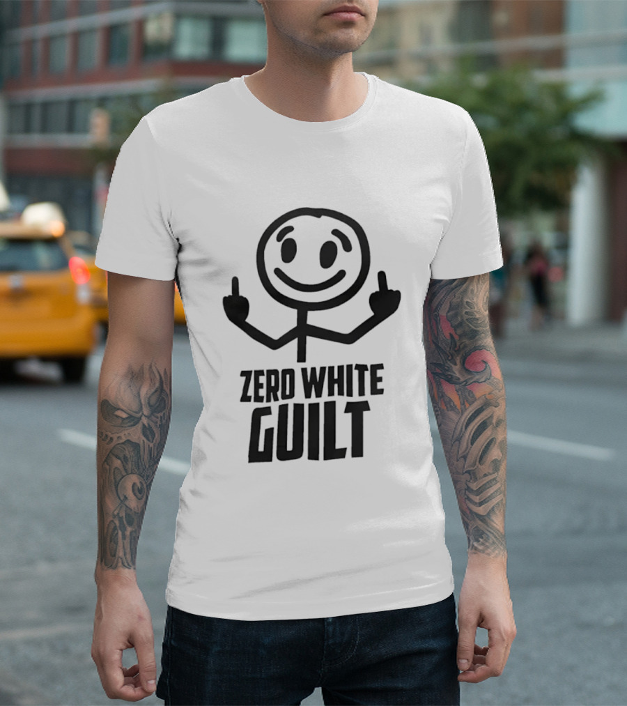 Zero White Guilt Stick Figure Middle Finger T-Shirt