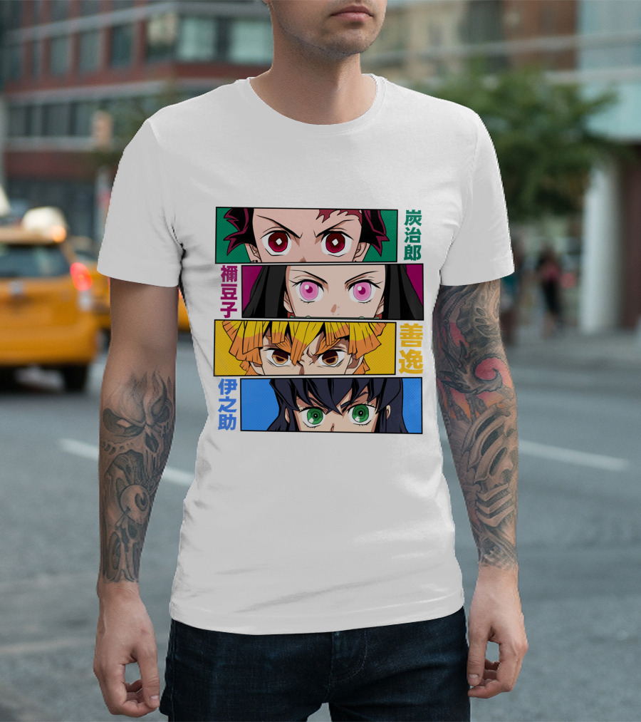 Demon Slayer Kimetsu No Yaiba Tanjiro Nezuko Zenitsu Inosuke Character Faces T-Shirt