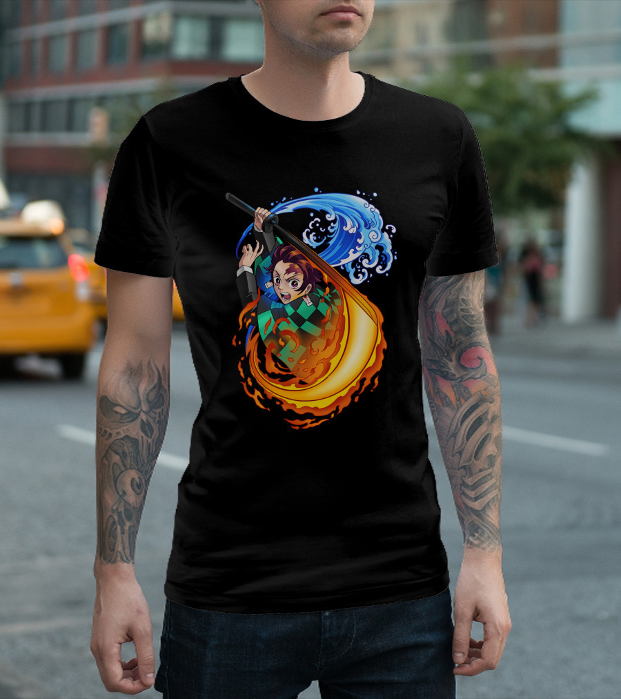 Demon Slayer Kimetsu no Yaiba Tanjiro Kamado Water and Fire Attack T-Shirt