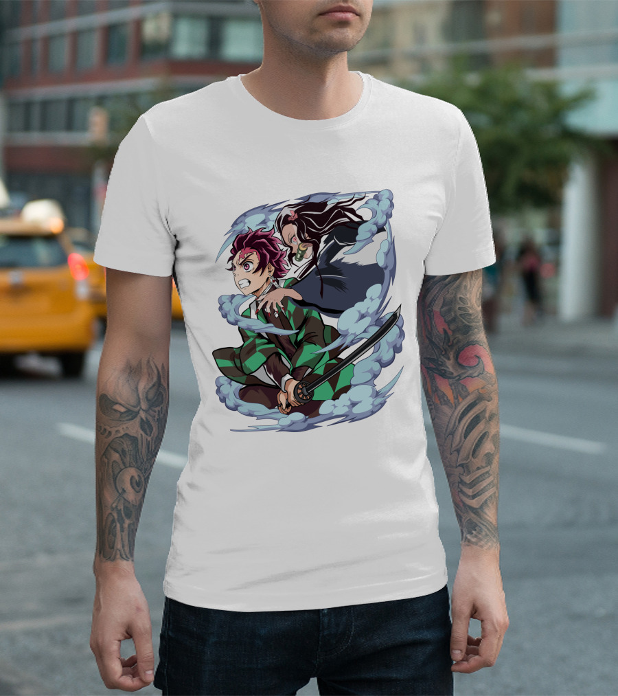 Demon Slayer Kimetsu no Yaiba Tanjiro Nezuko Anime Characters Sword Action Scene T-Shirt