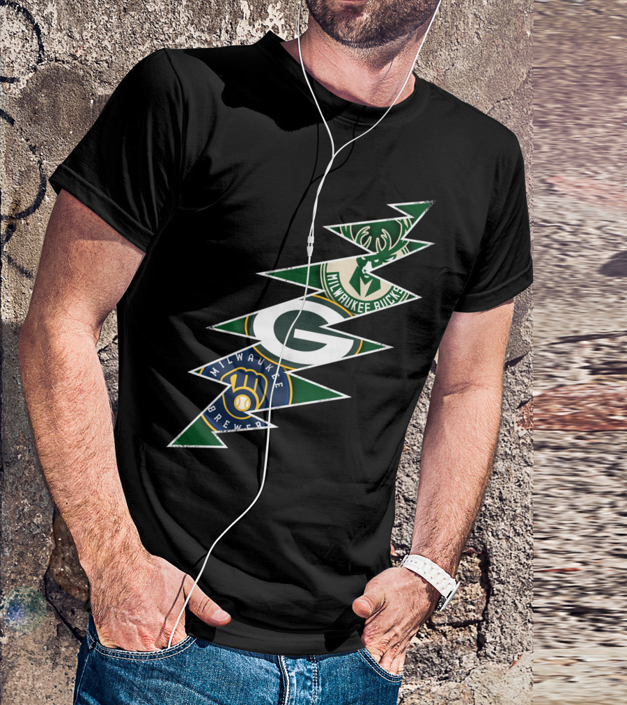 Green Bay Packers Milwaukee Brewers Milwaukee Bucks Grateful Dead Lightning Bolt T-Shirt