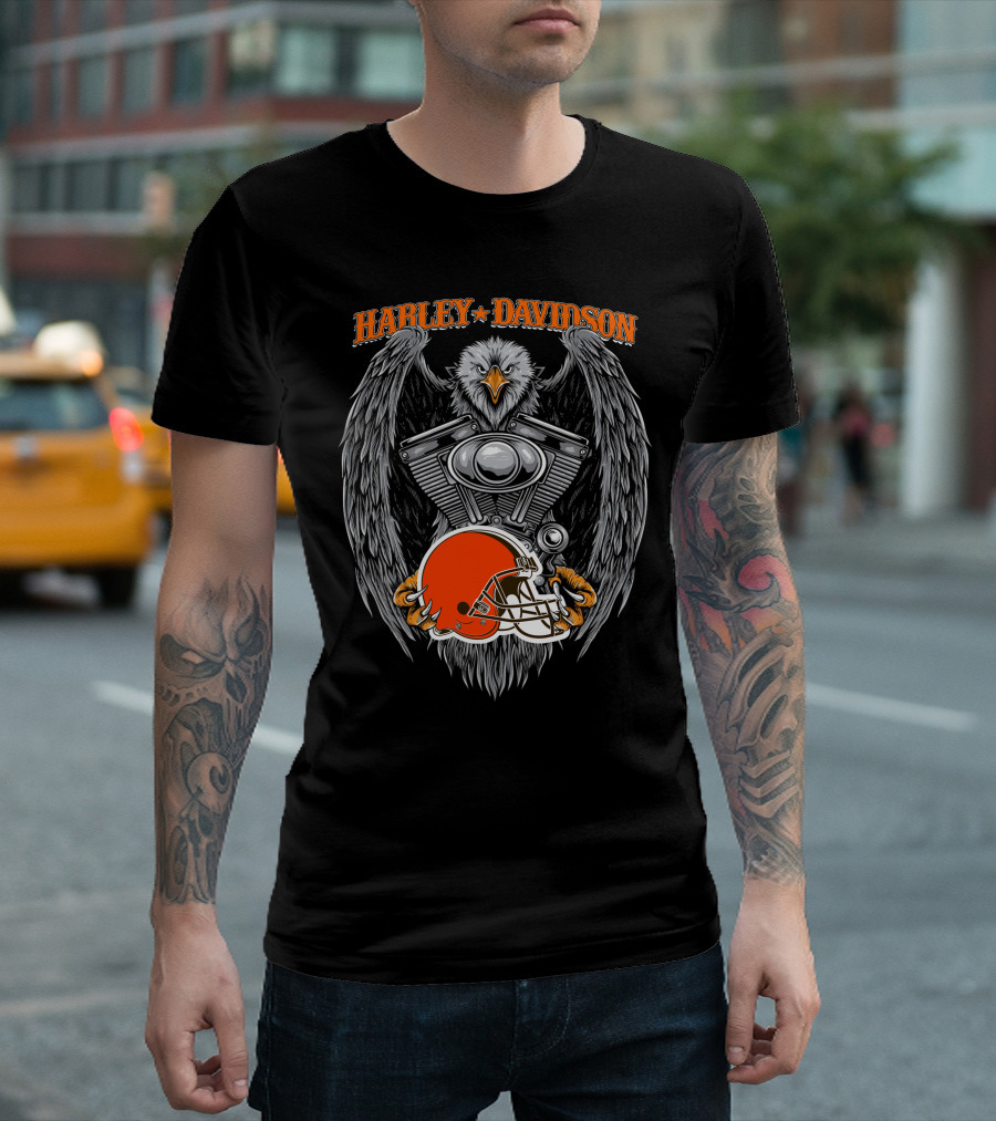 Harley Davidson Eagle With Cleveland Browns Football Helmet T-Shirt