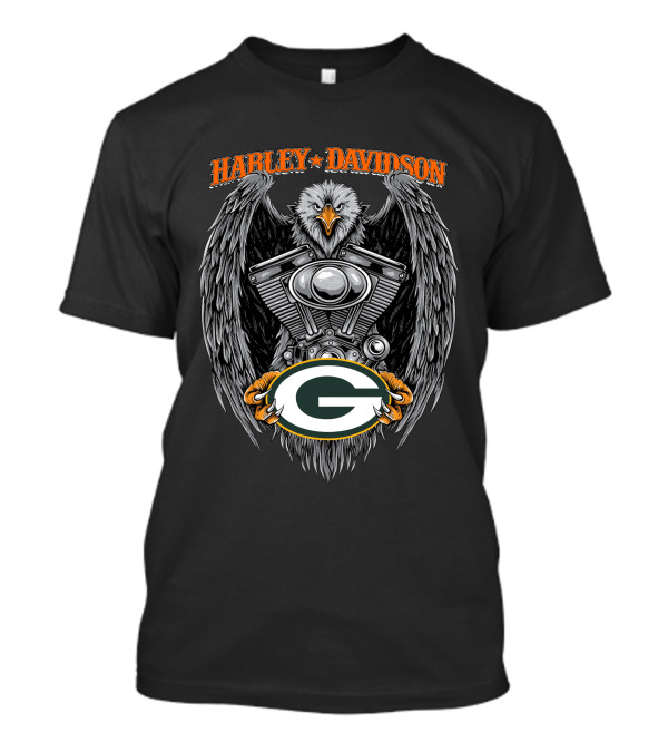 Harley Davidson Eagle V-Twin Engine With Green Bay Packers T-Shirt