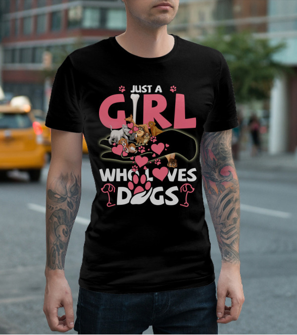 Just A Girl Who Loves Dogs With Cute Puppies And Hearts T-Shirt
