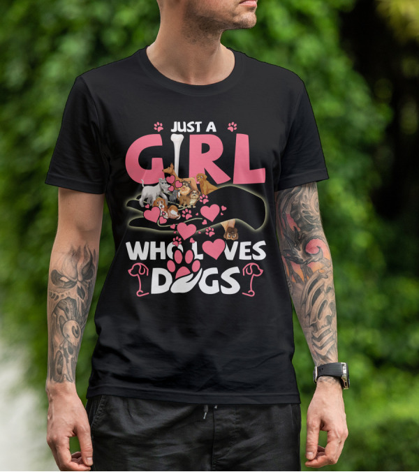 Just A Girl Who Loves Dogs With Cute Puppies And Hearts T-Shirt