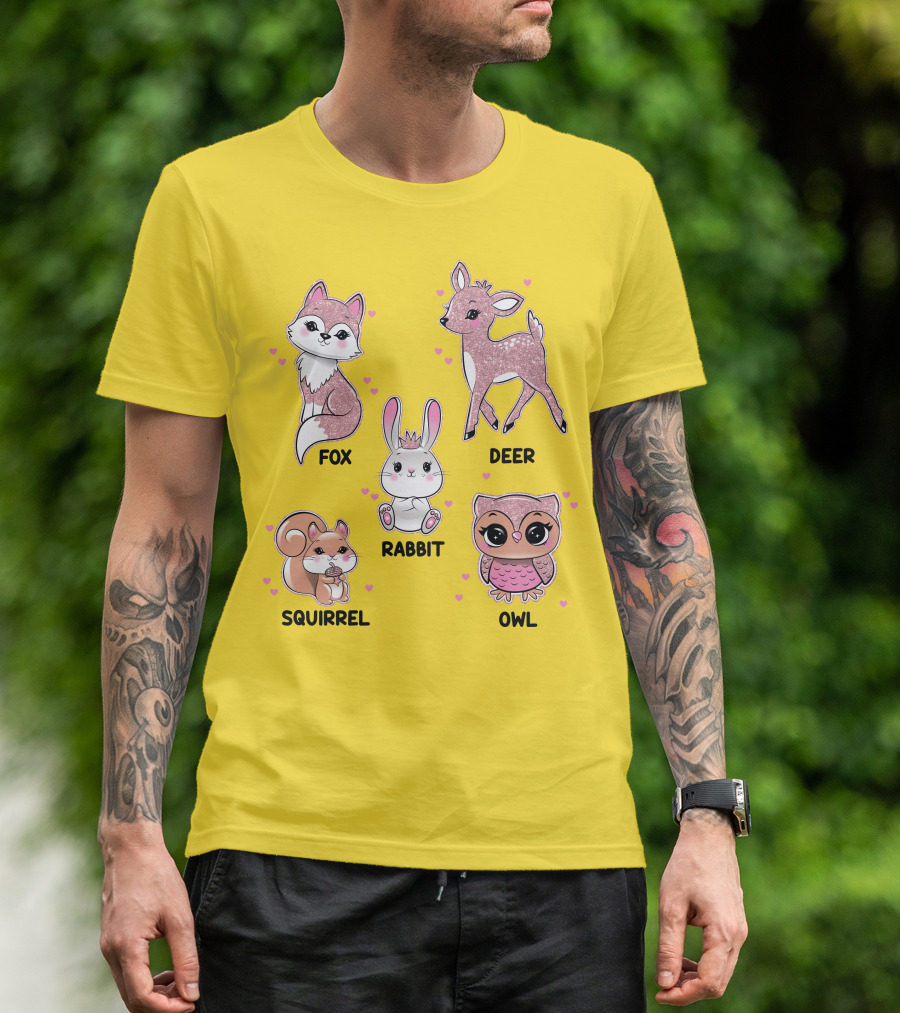 Fox Deer Rabbit Squirrel Owl Cute Animals T-Shirt