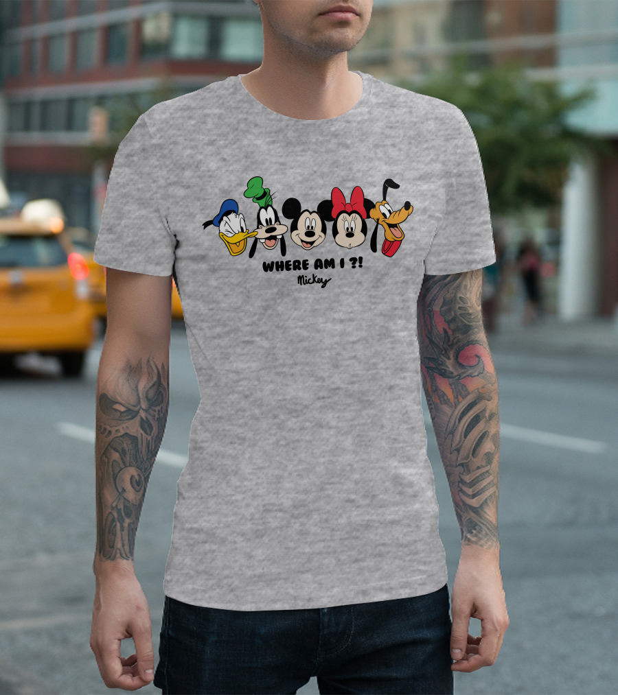Mickey Donald Goofy Minnie Pluto Where Am I ? T-Shirt