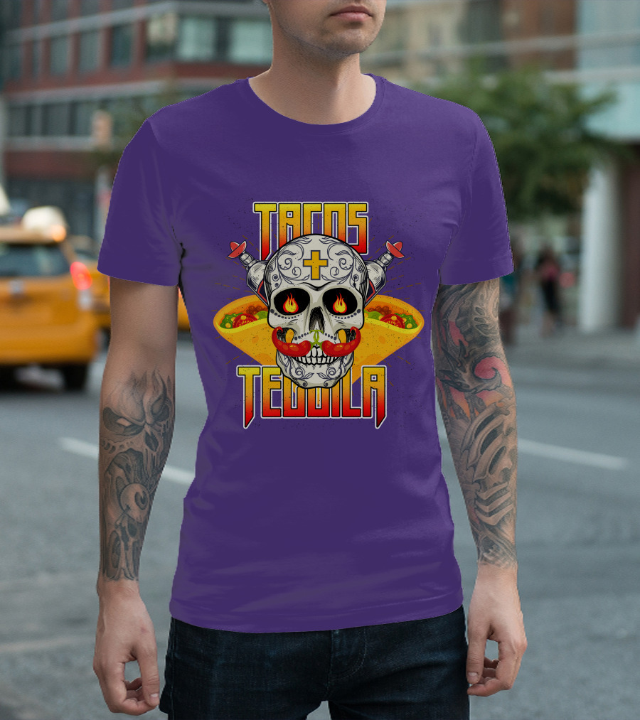 Tacos Tequila Skull Mexican Cuisine Party T-Shirt