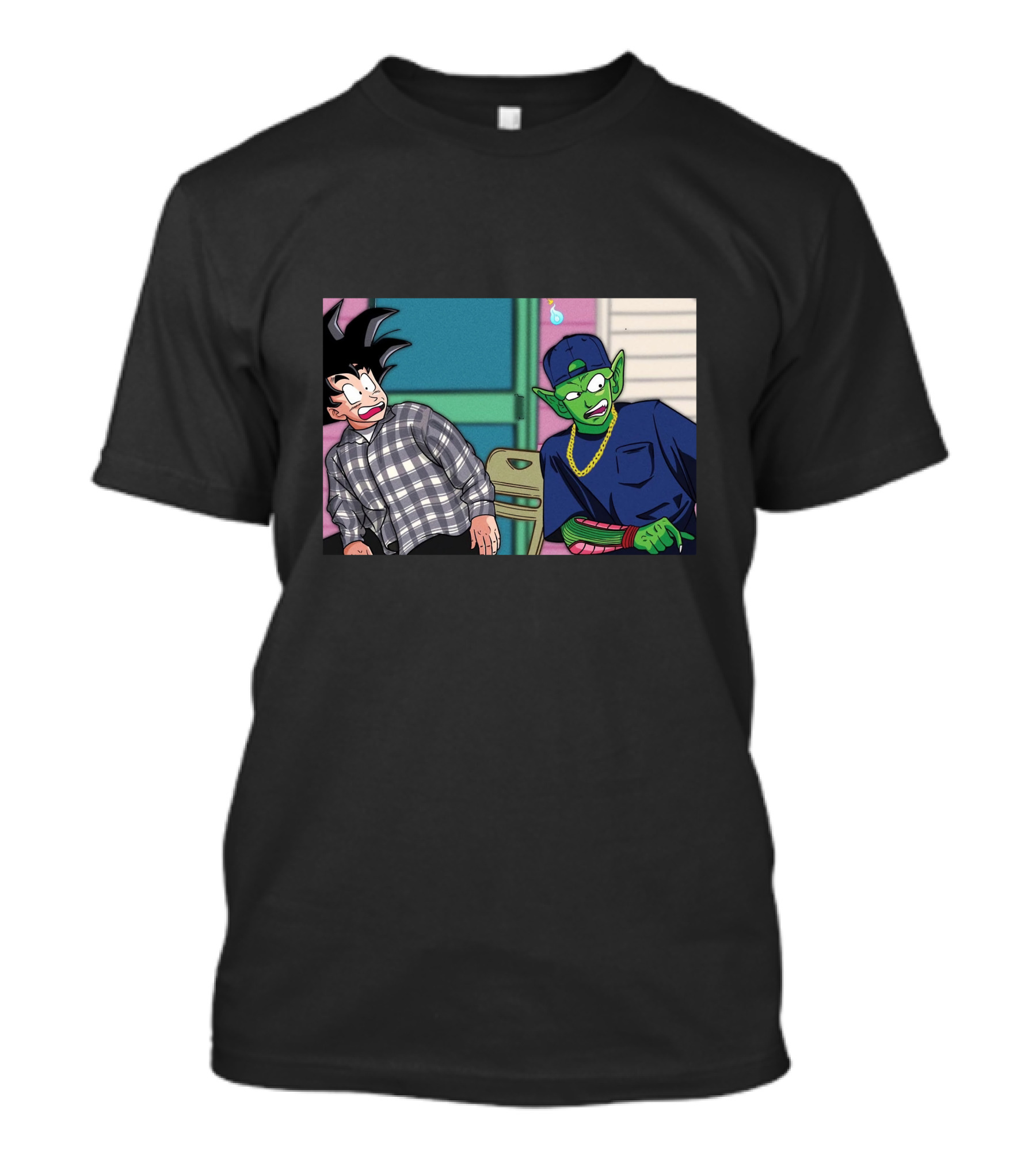 Goku And Piccolo Damn Friday Crossover Plaid Shirt Gold Chain Hat T-Shirt