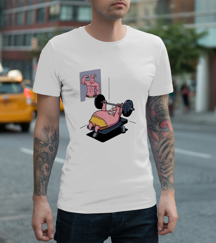 Majin Buu Patrick Lifting Weights with Motivational T-Shirt