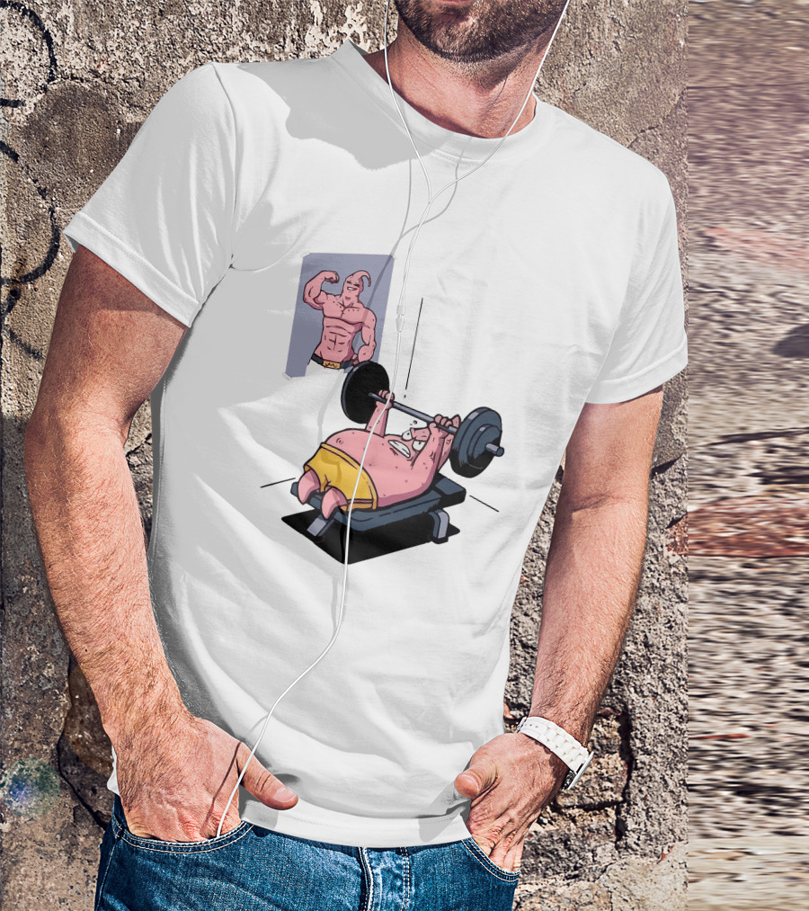 Majin Buu Patrick Lifting Weights With Motivational T-Shirt