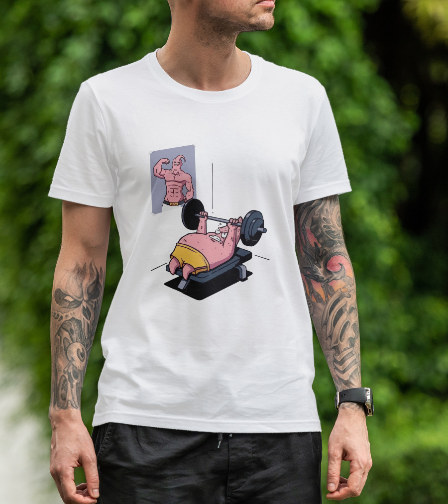 Majin Buu Patrick Lifting Weights With Motivational T-Shirt
