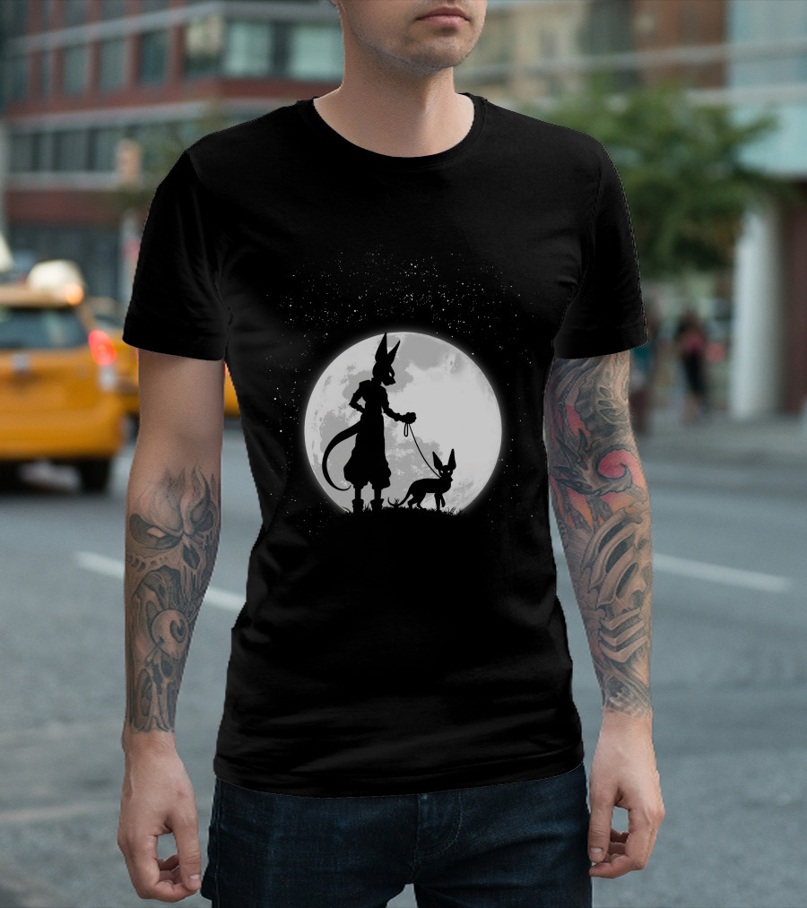 Beerus Walking Under Full Moon with Cat T-Shirt
