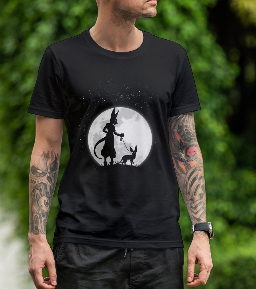 Beerus Walking Under Full Moon With Cat T-Shirt