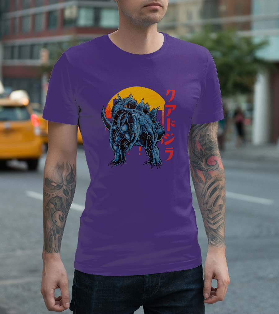 Raging Tobey Raskolapparel Quadzilla Kaiju Monster Retro Sunset Kanji T-Shirt