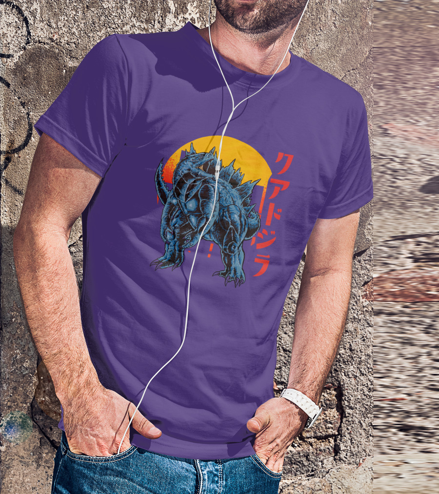 Raging Tobey Raskolapparel Quadzilla Kaiju Monster Retro Sunset Kanji T-Shirt