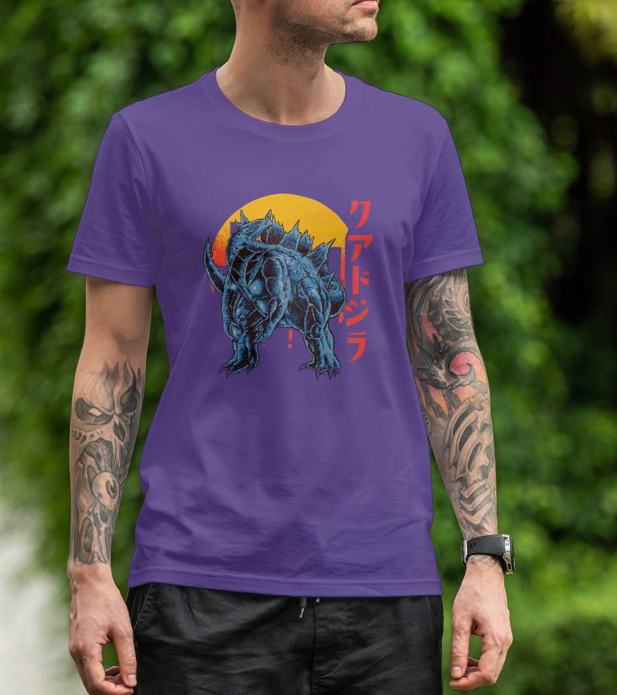 Raging Tobey Raskolapparel Quadzilla Kaiju Monster Retro Sunset Kanji T-Shirt