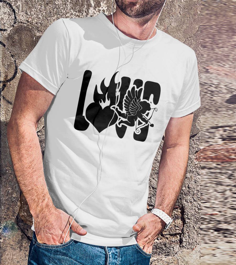 Benny Soliven Love Black Cupid Heart Flame T-Shirt