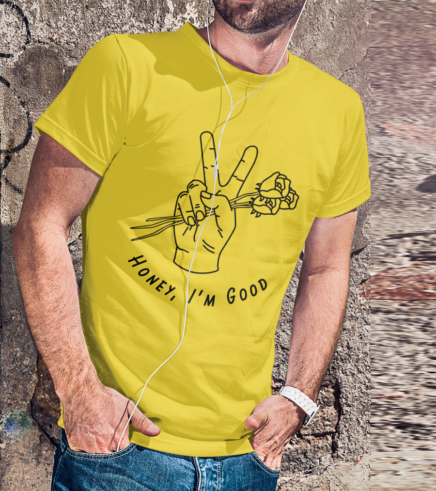 Andy Grammer Honey I'm Good Yellow Hand Peace Sign Roses T-Shirt