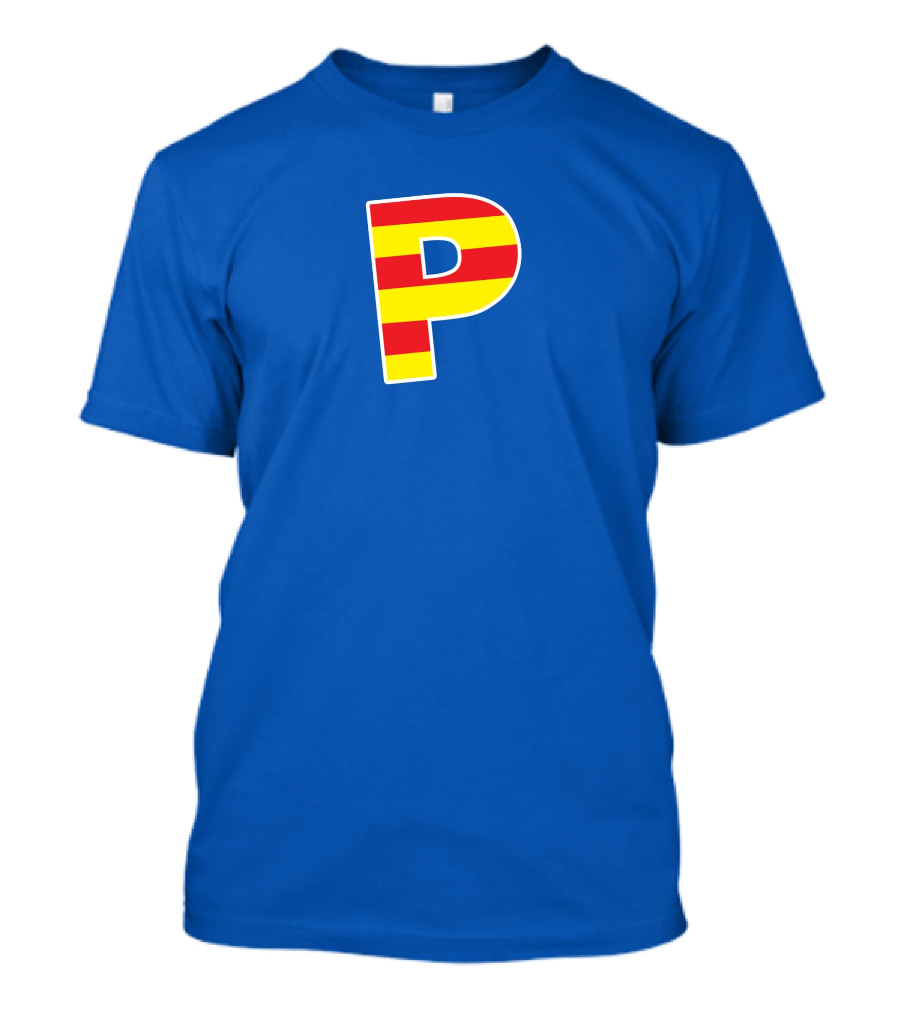 Pghlfilms P Yellow And Red Stripes Blue Background T-Shirt