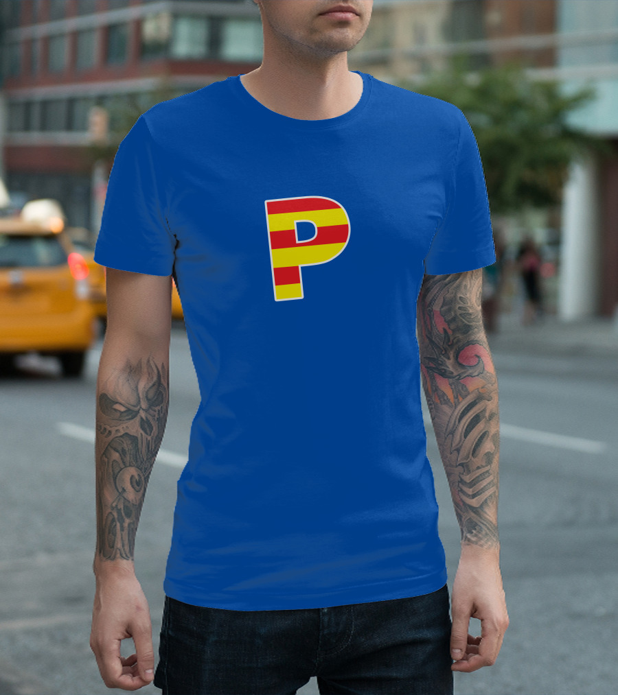 Pghlfilms P Yellow and Red Stripes Blue Background T-Shirt