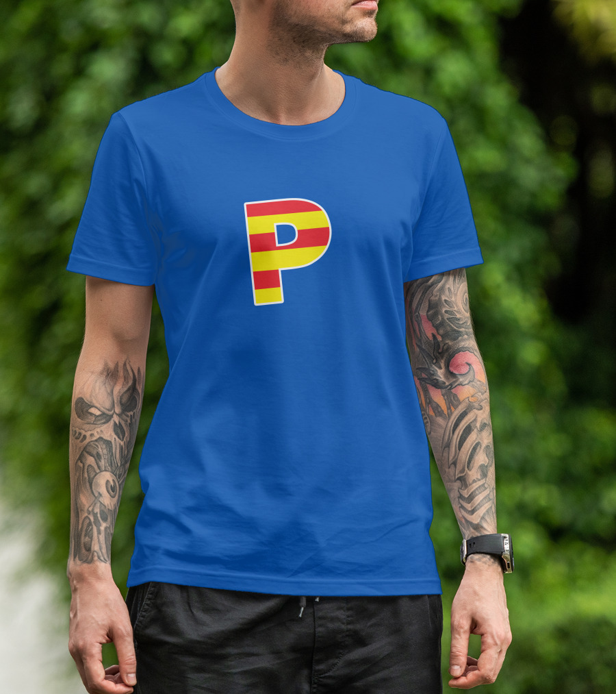 Pghlfilms P Yellow And Red Stripes Blue Background T-Shirt
