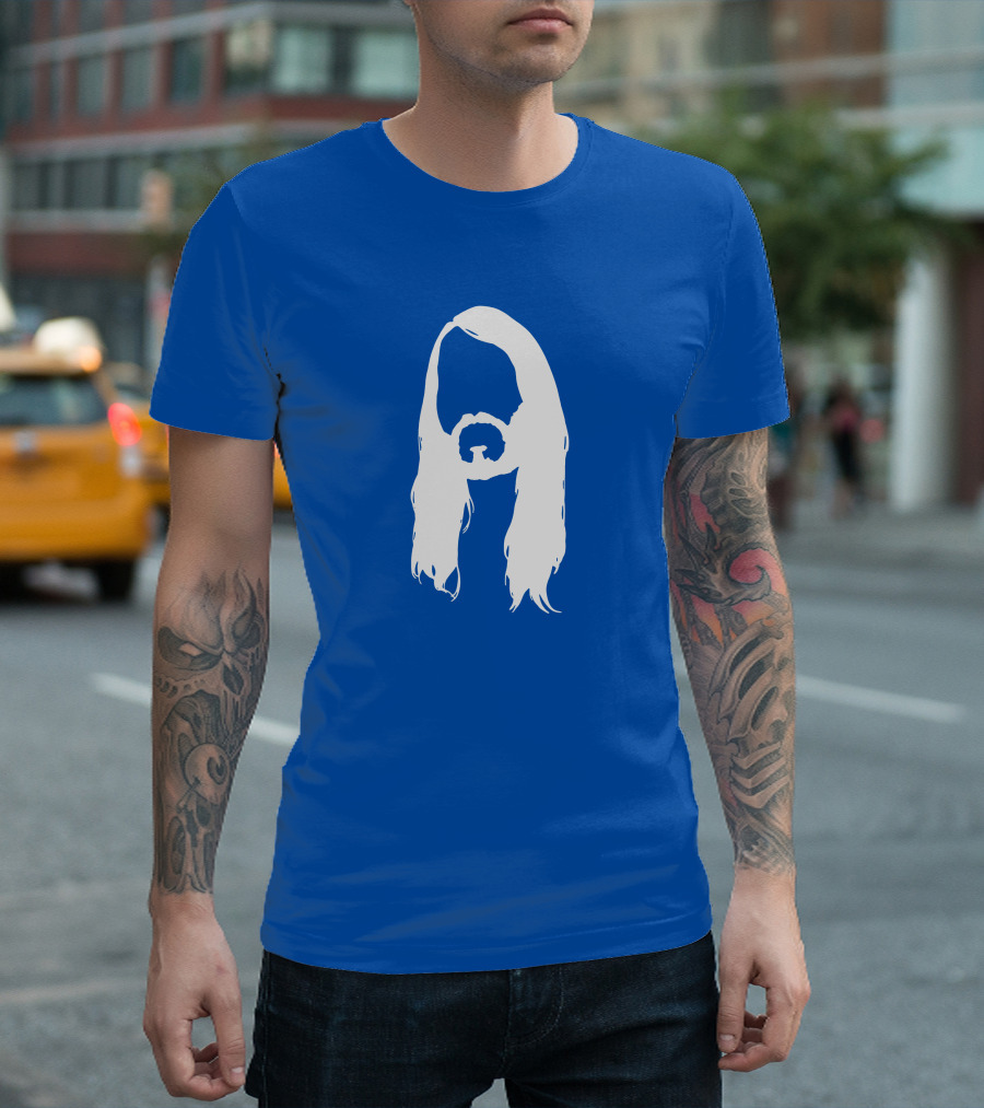 Moist Merch Charlie Head Silhouette Long Hair Blue T-Shirt