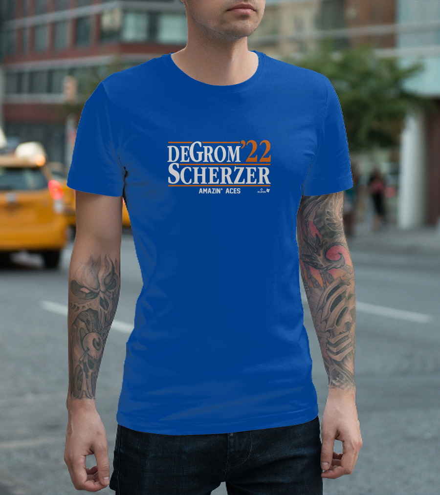 DeGrom Scherzer '22 Amazin' Aces Players Blue T-Shirt