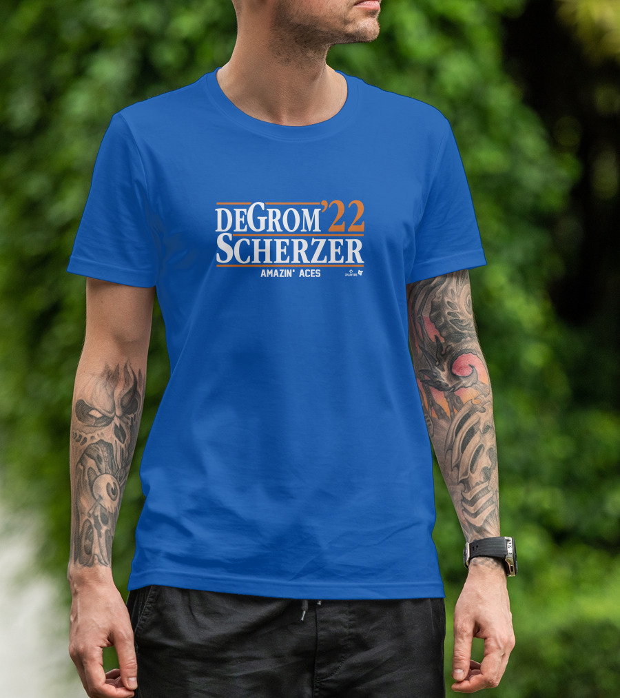 DeGrom Scherzer '22 Amazin' Aces Players Blue T-Shirt