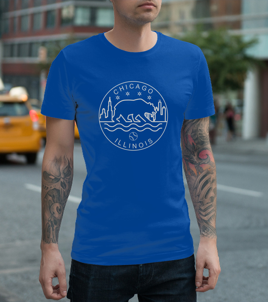Chicago Illinois Bear Skyline Stars Baseball Seal 1908 T-Shirt