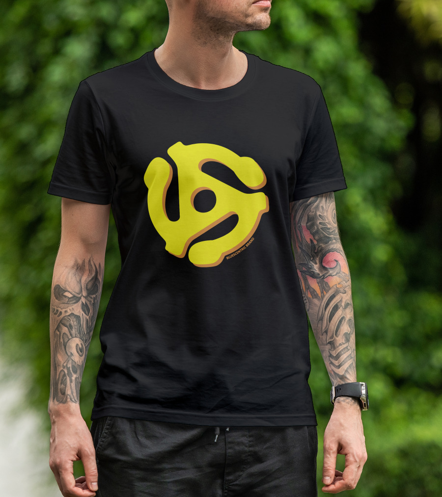 Bluescentric Brand Yellow 45 RPM Vinyl Record Adapter T-Shirt
