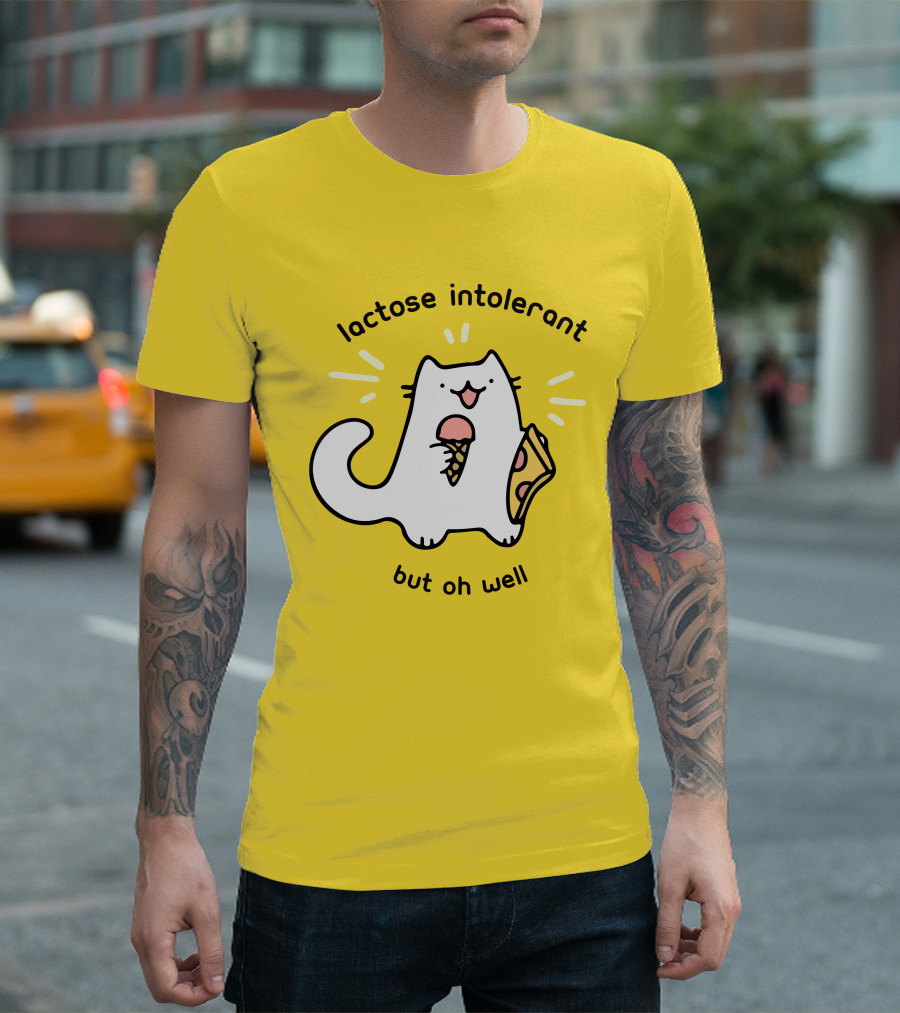 Lactose Intolerant Cat But Oh Well Eating Ice Cream Pizza Crowlines Merch T-Shirt