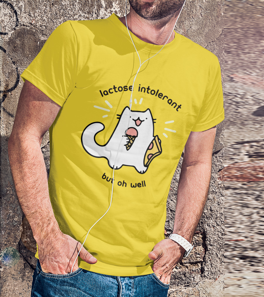 Lactose Intolerant Cat But Oh Well Eating Ice Cream Pizza Crowlines Merch T-Shirt