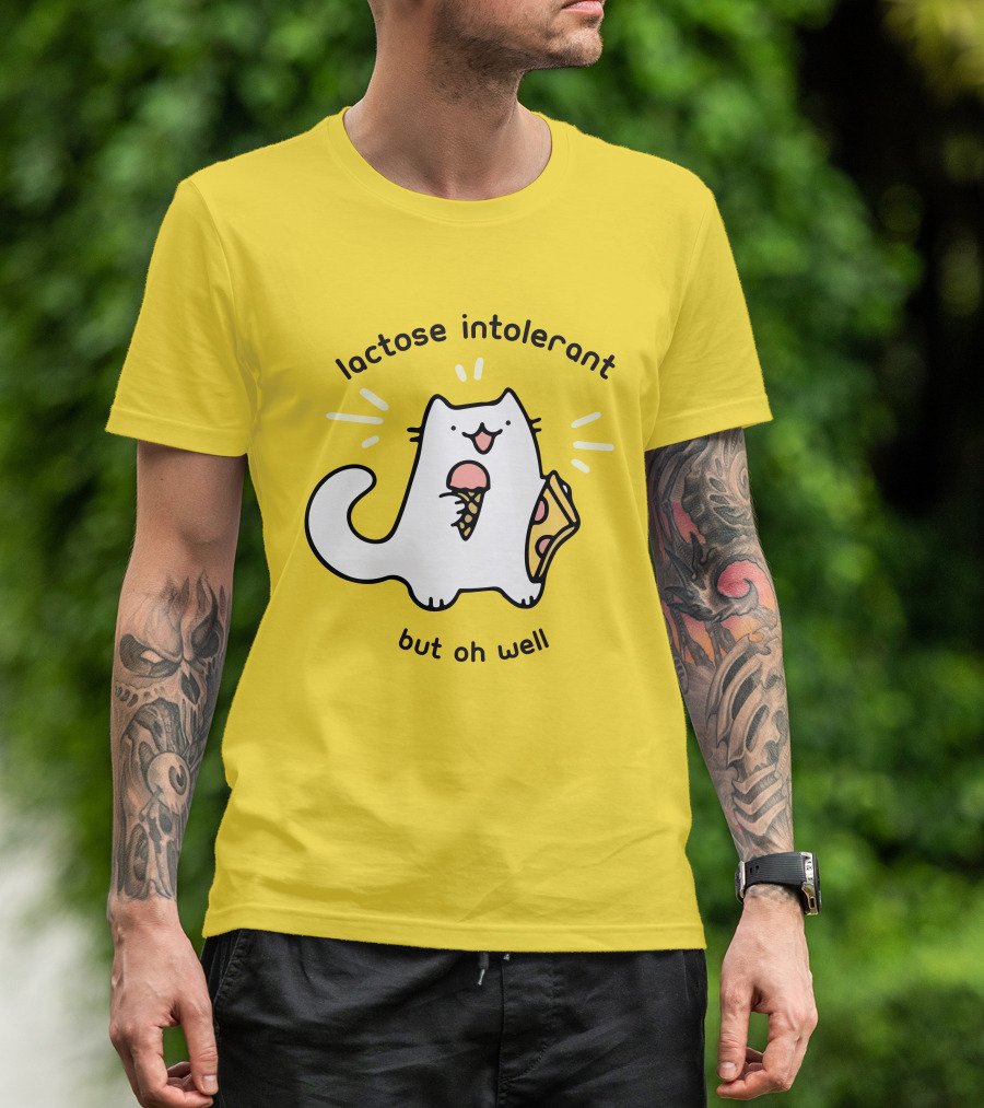 Lactose Intolerant Cat But Oh Well Eating Ice Cream Pizza Crowlines Merch T-Shirt