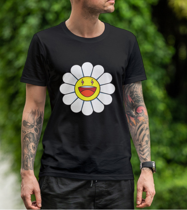 J Balvin Merch Blanco Large Flower Smiley Face With Lightning Eyes T-Shirt