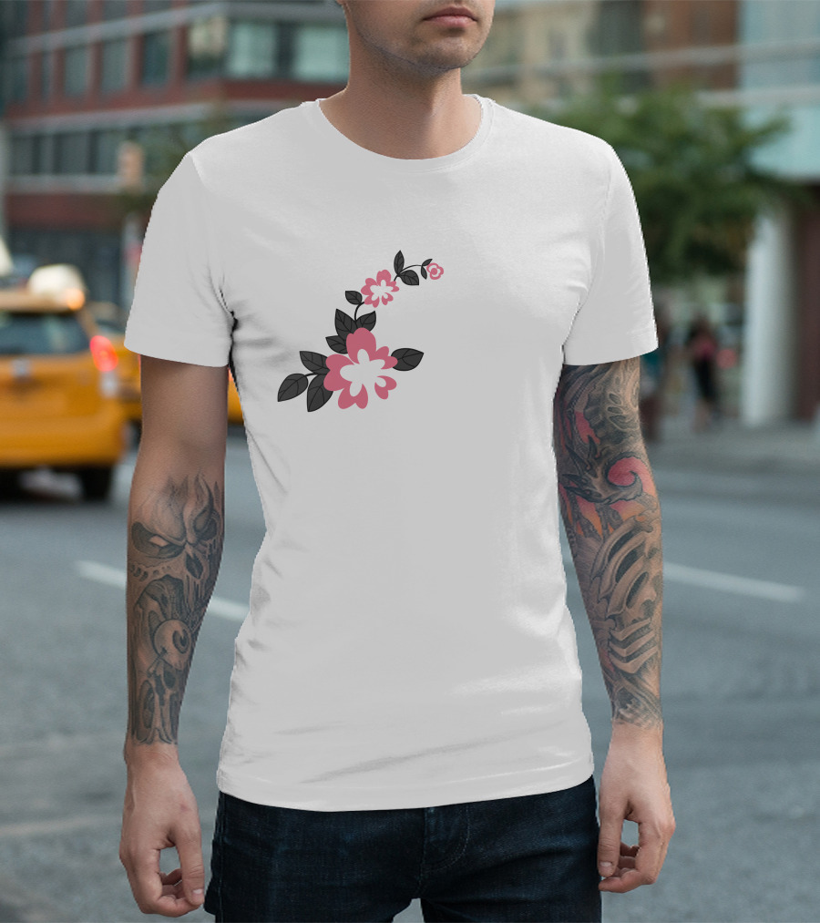 Jonaabug Marinette Pink and Black Flower T-Shirt