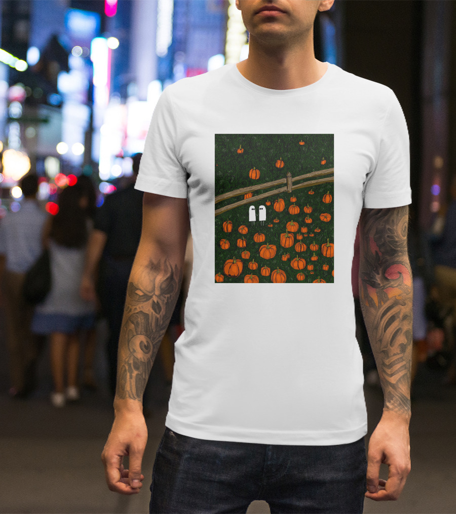 Nadiatheartist Shop Date Night Ghosts In Pumpkin Patch T-Shirt