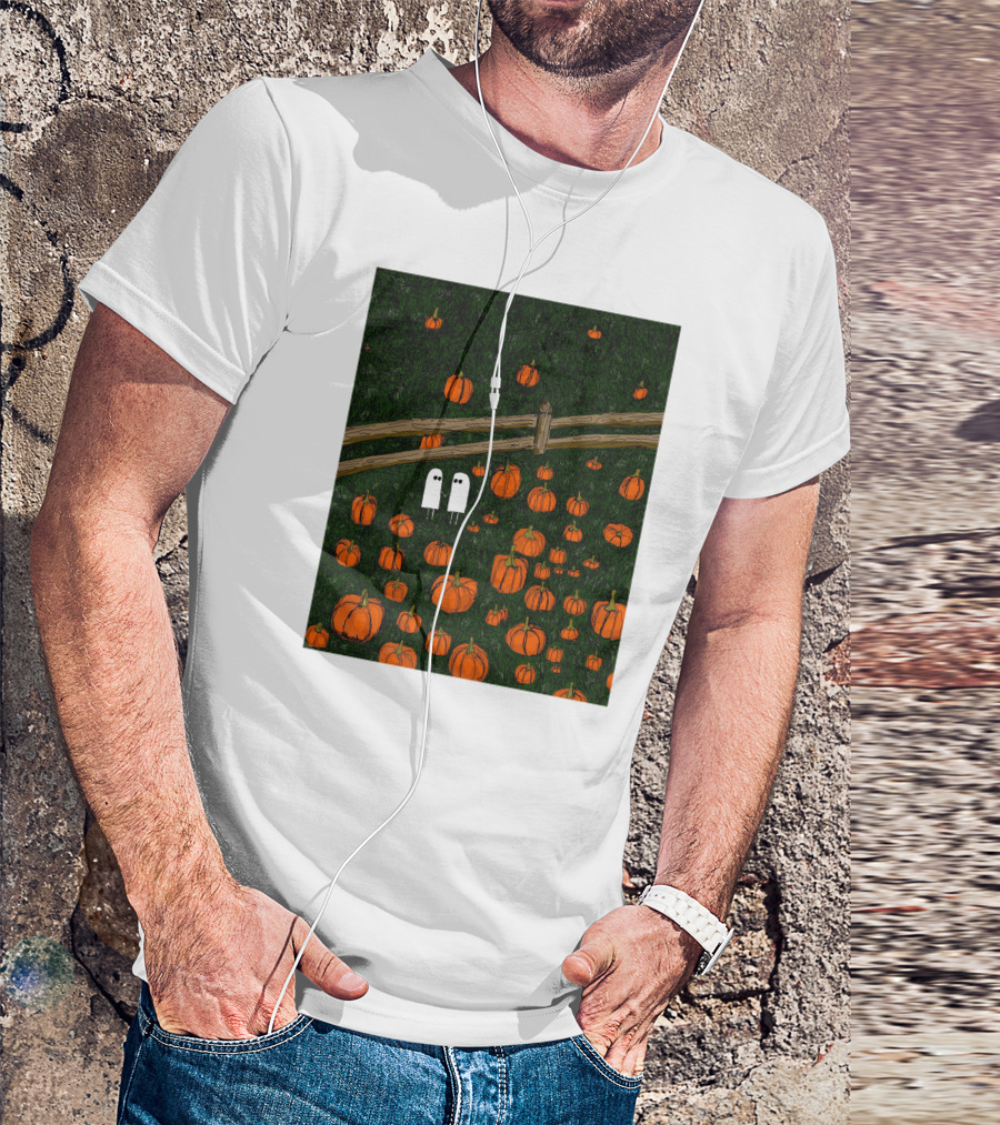 Nadiatheartist Shop Date Night Ghosts In Pumpkin Patch T-Shirt