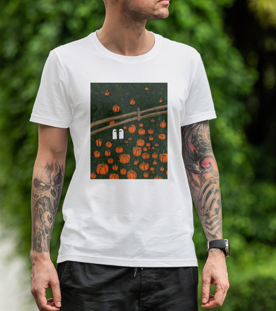 Nadiatheartist Shop Date Night Ghosts In Pumpkin Patch T-Shirt
