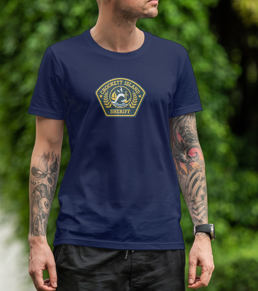 Crockett Island Sheriff Badge By Kevin McDermott Ocean Anchor Wave Emblem T-Shirt