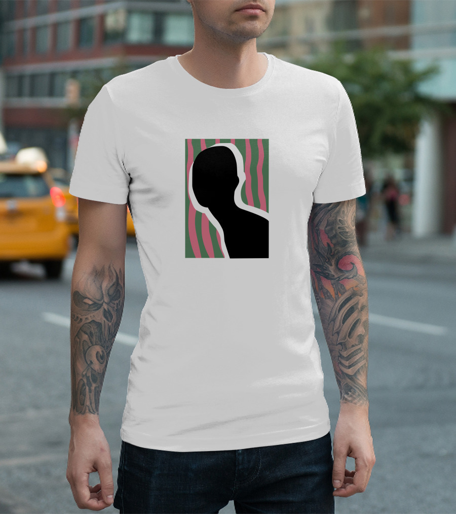 Everpress Shop Inner Talk Silhouette with Pink and Green Wavy Background T-Shirt