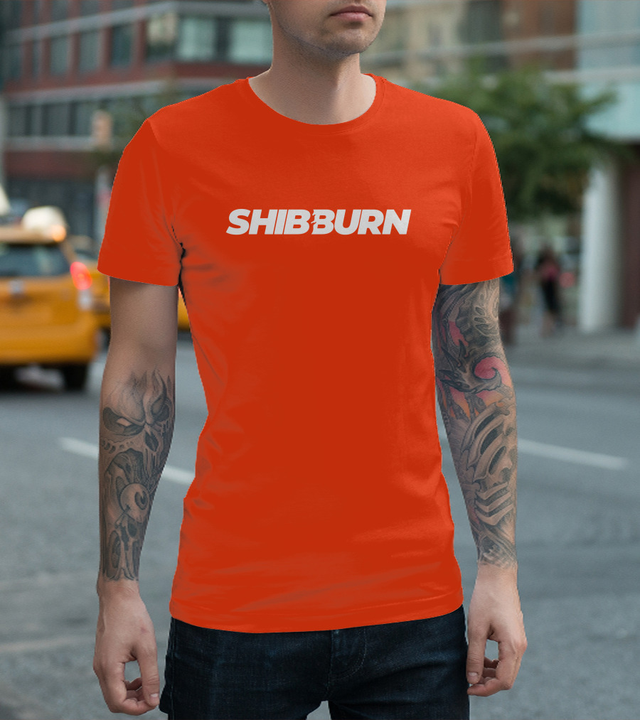 Shibburn Cryptocurrency Concept Bold White Text on Vibrant Orange Background T-Shirt