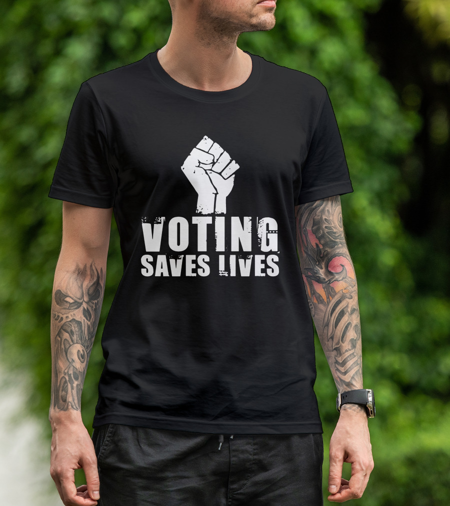 Rainy Studios Voting Saves Lives Fist Symbol Sam Aburime T-Shirt