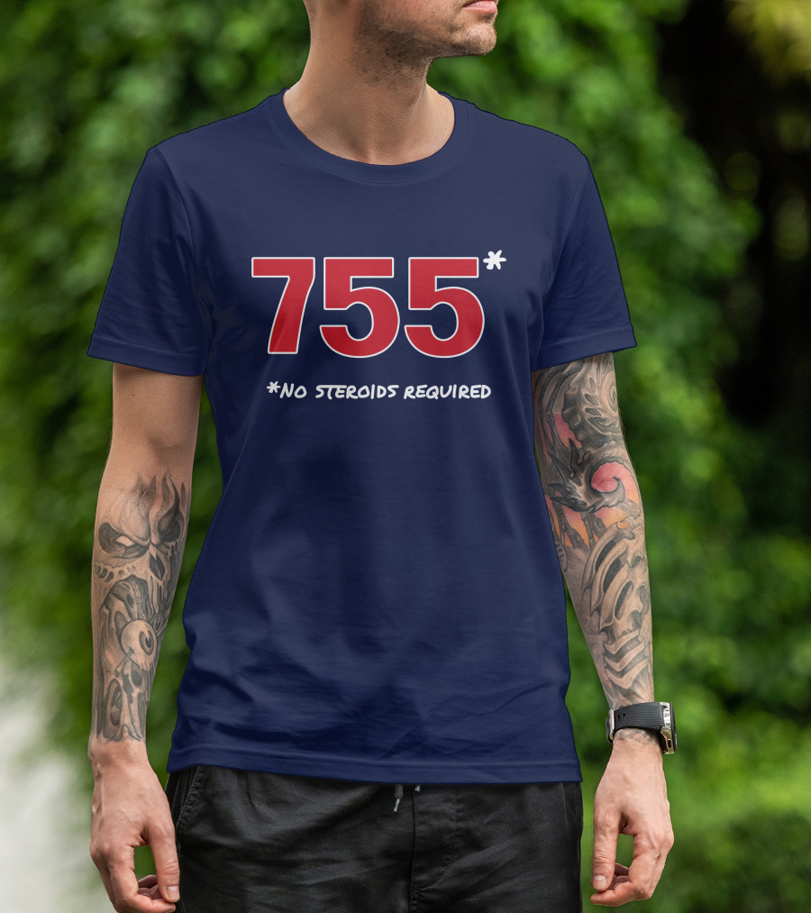 Super 70s Sports Merch Store 755 No Steroids Required Iconic Baseball Number T-Shirt