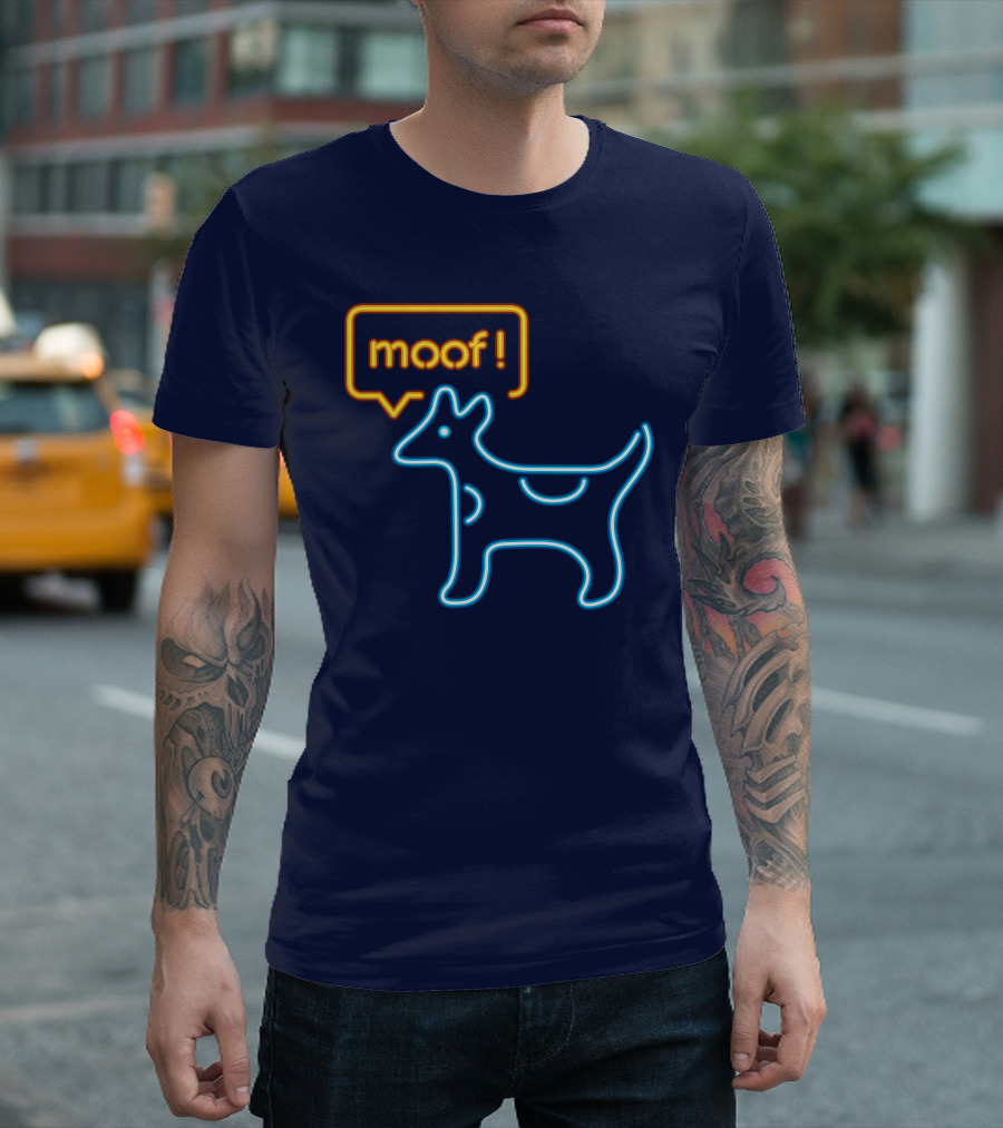 Bureau W W Dog Moof Ged Maheux Cow Neon Outline T-Shirt