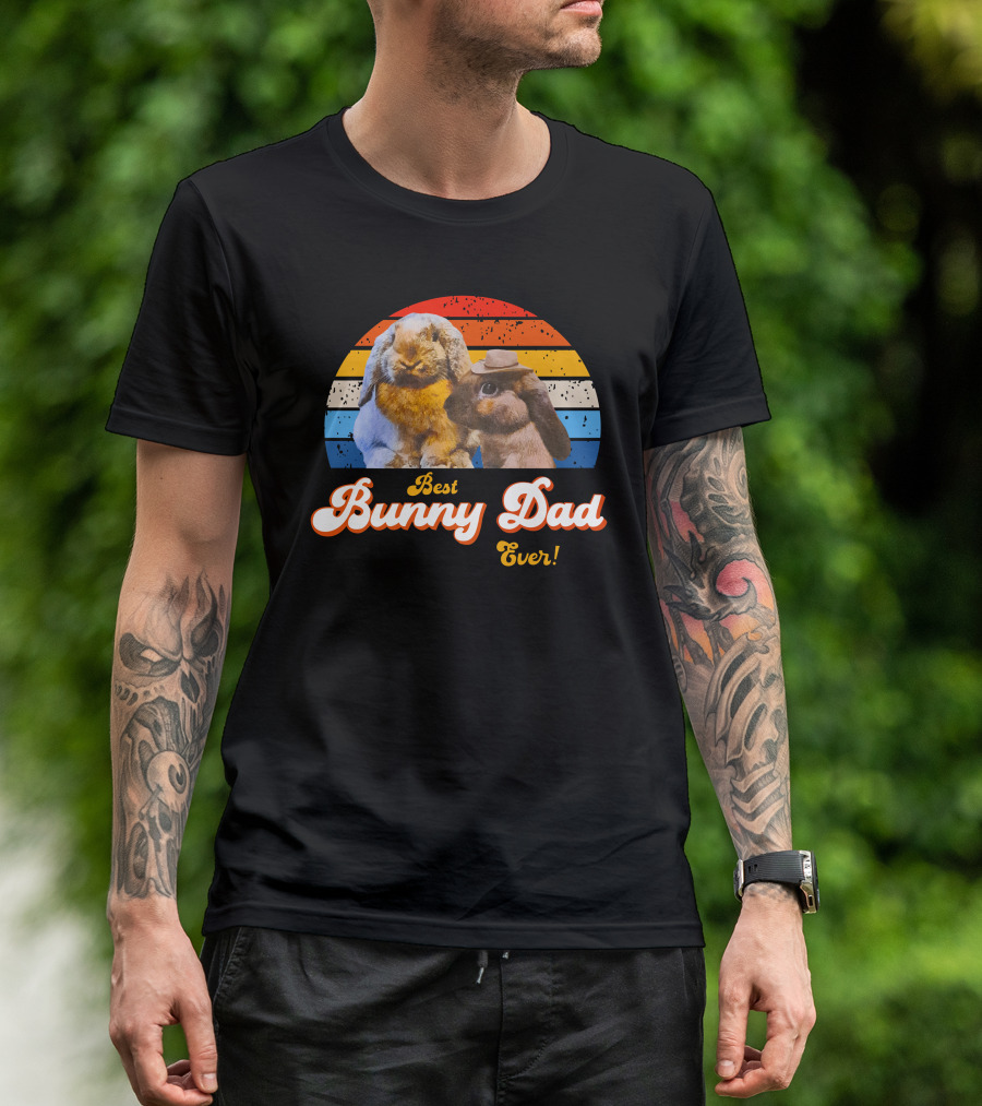 Best Bunny Dad Ever Vintage Sunset Style With Cute Rabbits T-Shirt