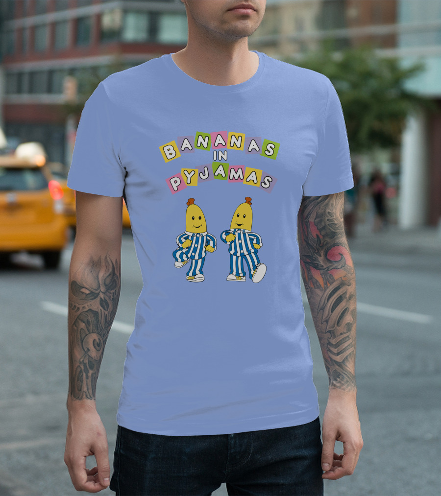 Bananas In Pyjamas Cartoon Characters In Blue And White Striped Outfits T-Shirt