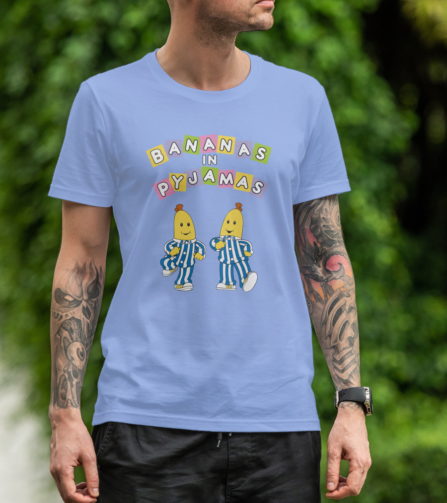 Bananas In Pyjamas Cartoon Characters In Blue And White Striped Outfits T-Shirt