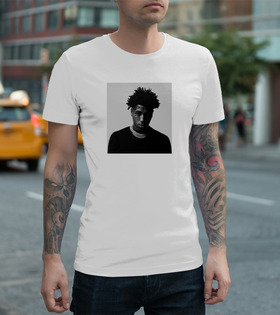 Youngboy Monochrome Portrait Black Sweater Chain T-Shirt